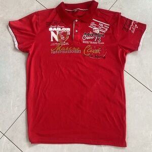 Red Graphic Polo Shirt Unisex Size Large